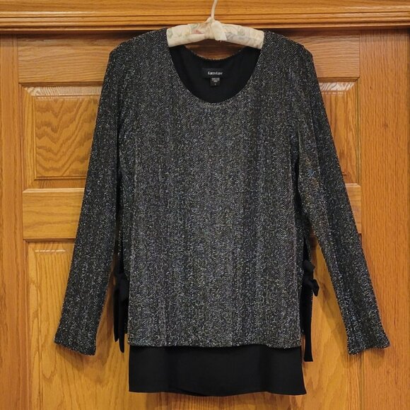 Karen Kane Black Silver Metallic Shimmery Evening Tunic Top with Side Bows Large - Picture 4 of 12
